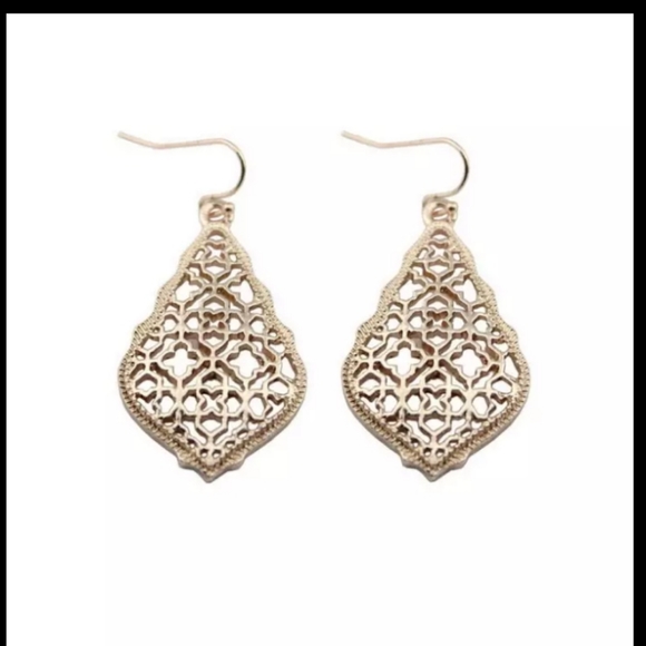 Boutique Jewelry - NEW Rose Gold Colored Filigree Drop Dangle Fish Hook Earrings